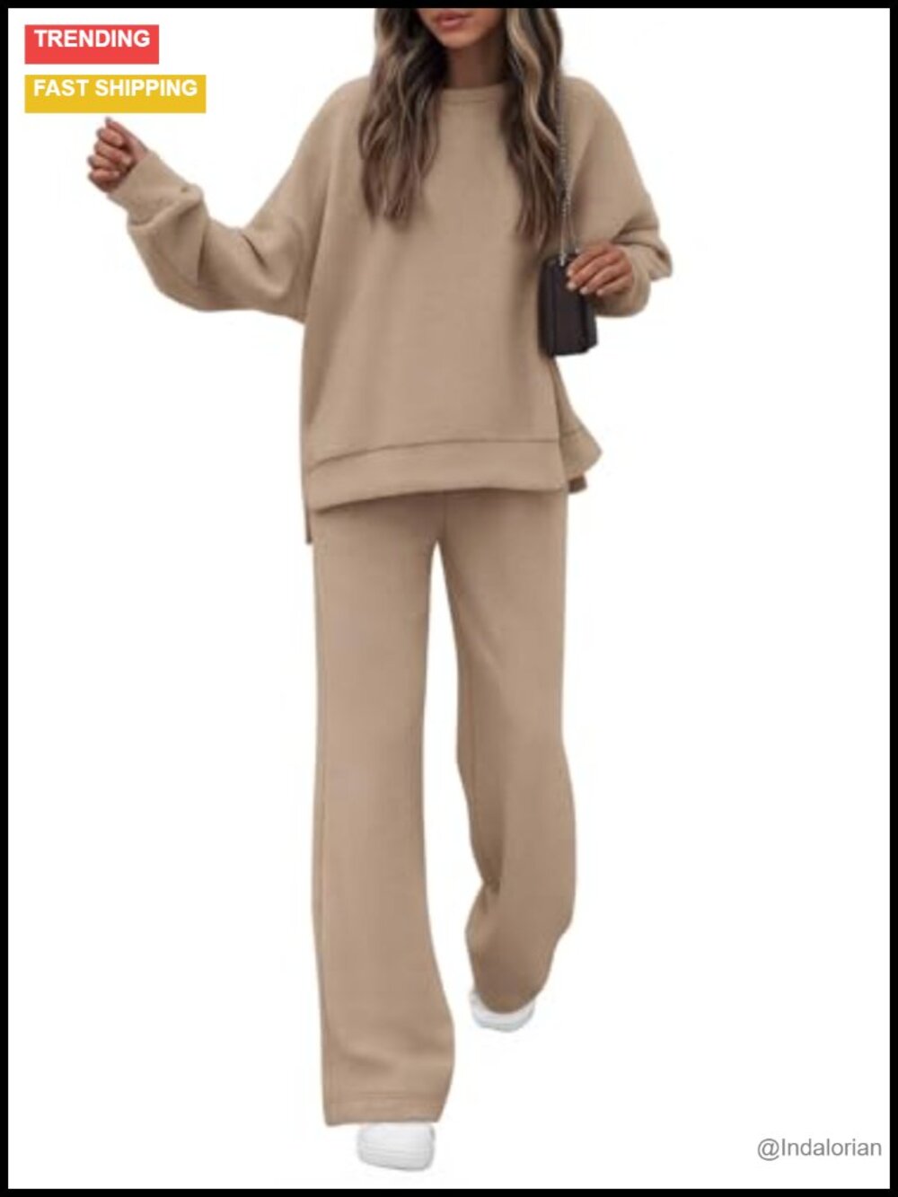 Women's 2-Piece Lounge Sweatsuit Set with Oversized Sweatshirt & Straight-Leg